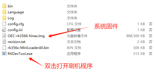 固件和刷机工具解压后的文件示例